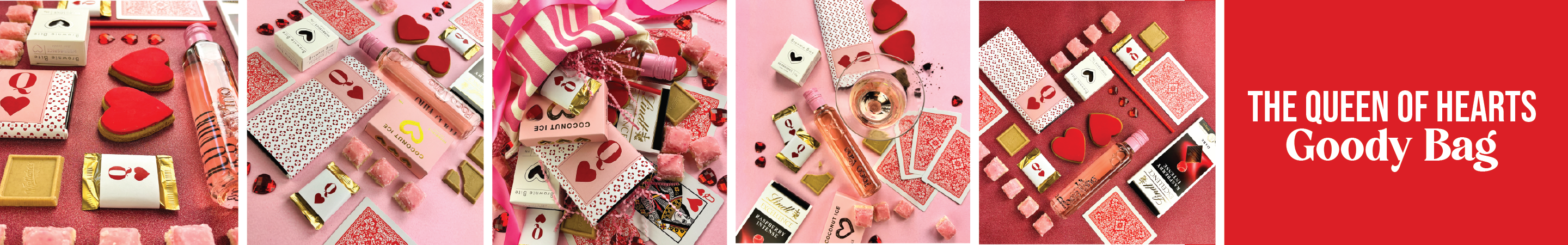 Collage of Valentine's Day themed products with a red banner on the right.