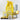 Gift set with a yellow striped bag, small bottle, and decorative items on a white background